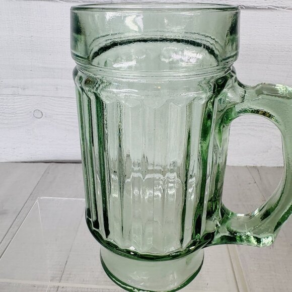 Vintage Anchor Hocking Ribbed Handled Green Glass Mugs Drinking Glasses Set of 4 - Picture 15 of 16